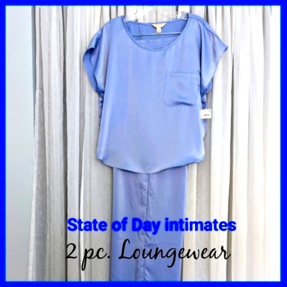 NWT Mother's Day Women's 2-Pc Crepe de Chine Short-Sleeve Pajama lounge Set blue - Picture 1 of 17